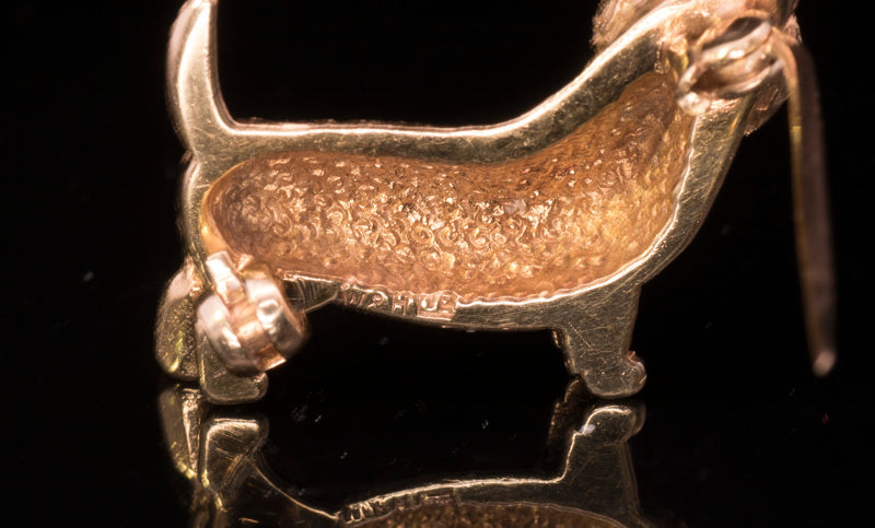 Vintage 9ct Gold Puppy Dog Brooch. Diamond Eyes. Walker & Hall.