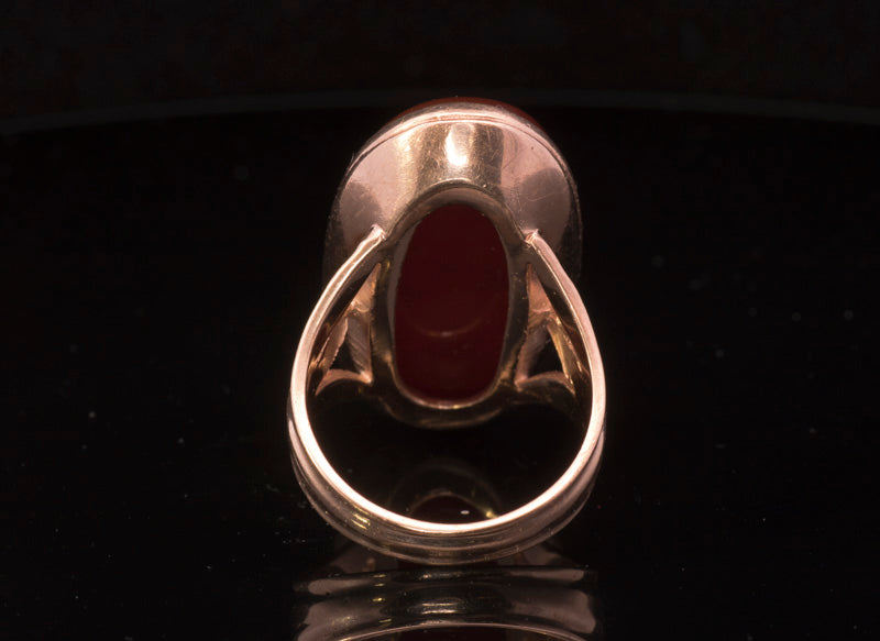 Large Vintage 9ct Rose Gold Carved Carnelian Dress Ring. Assayed in London 1973