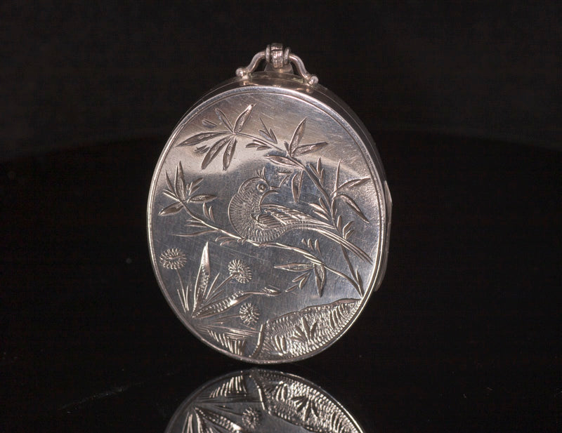 Antique Victorian Sterling Silver Period Blend Locket and Collar. Superb Example.