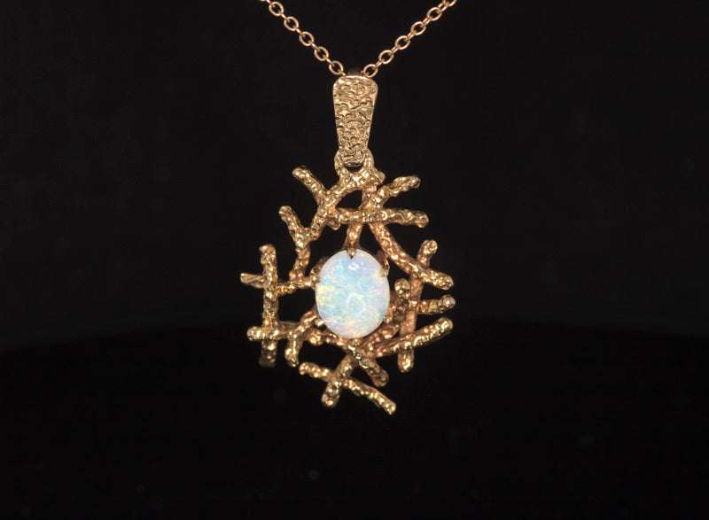 Vintage 1970's  9ct Gold, Opal Pendant. Very 'Grima' Style