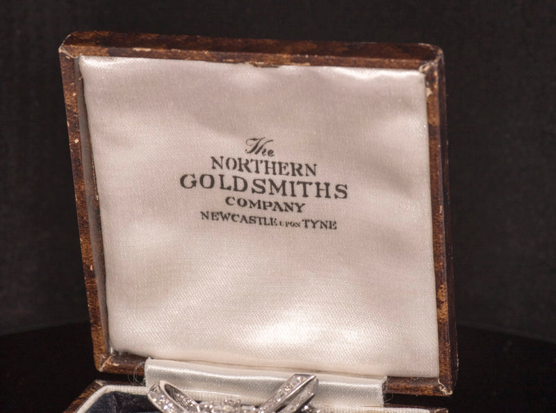 Beautiful Antique 18ct White Gold and Diamond Bow Brooch. English Circa 1948