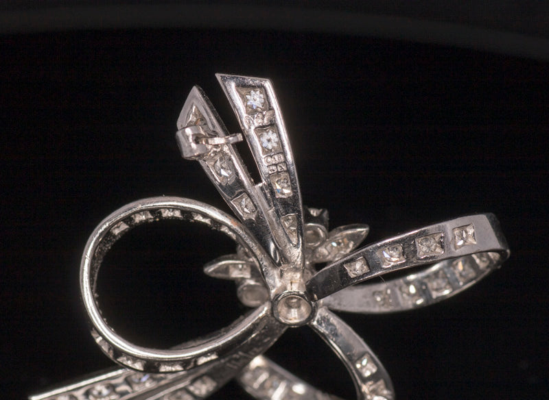 Beautiful Antique 18ct White Gold and Diamond Bow Brooch. English Circa 1948