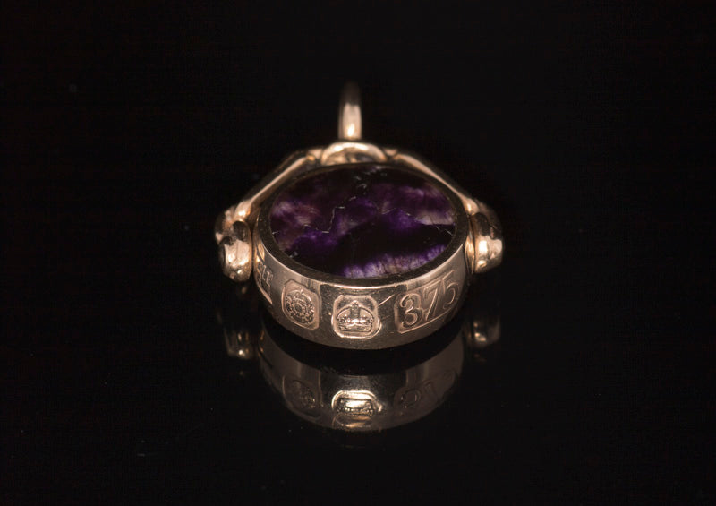 Vintage 9ct Gold Blue John Swivel Pendant / Fob / Seal. Assayed in Sheffield 1983