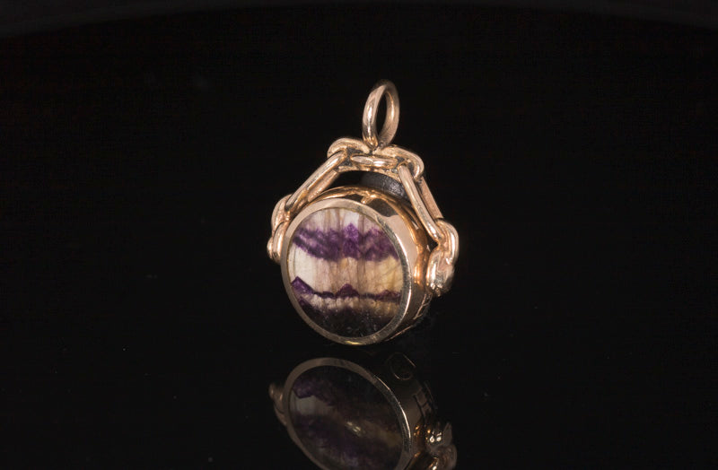 Vintage 9ct Gold Blue John Swivel Pendant / Fob / Seal. Assayed in Sheffield 1983