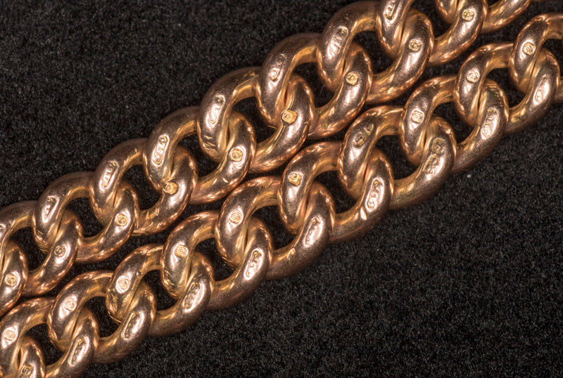 Antique Edwardian 9ct Gold Graduated Curb Link Albert Watch Chain. Assayed in Chester 1911