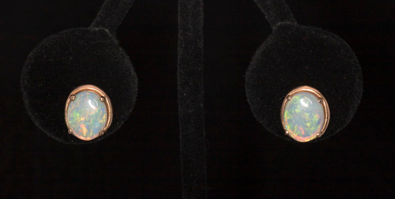 Pre-Loved 14k Gold Natural Opal Earrings. Excellent Colours.