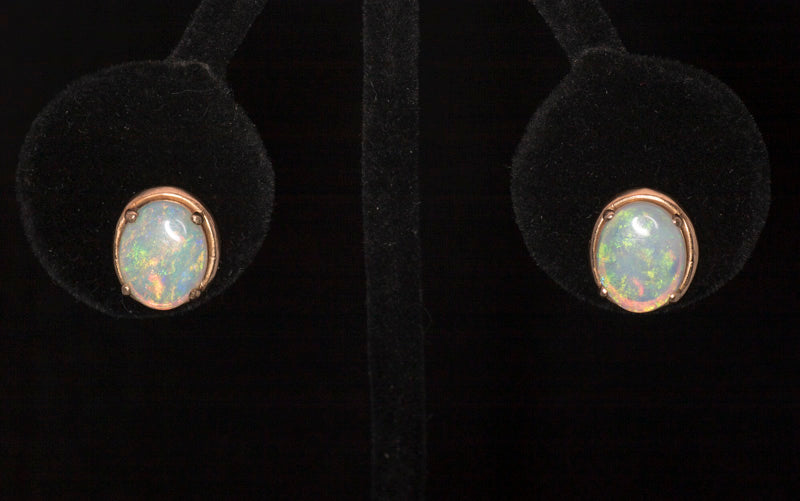 Pre-Loved 14k Gold Natural Opal Earrings. Excellent Colours.