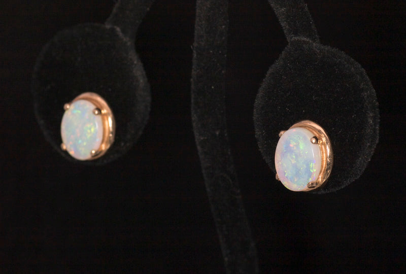 Pre-Loved 14k Gold Natural Opal Earrings. Excellent Colours.