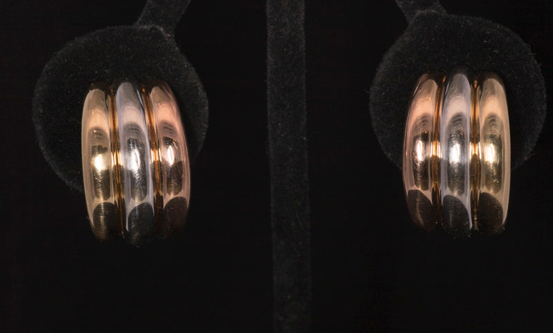 Fine Pair of Vintage 18ct 'Trinity' Three Colour Gold Earrings. Excellent Weight.