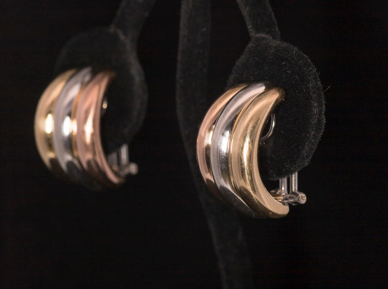 Fine Pair of Vintage 18ct 'Trinity' Three Colour Gold Earrings. Excellent Weight.