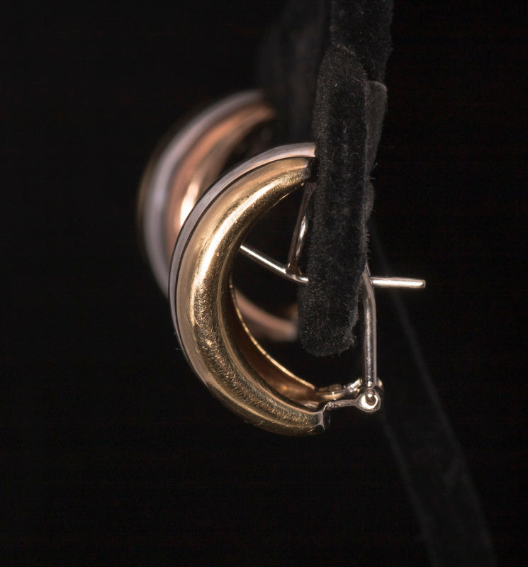Fine Pair of Vintage 18ct 'Trinity' Three Colour Gold Earrings. Excellent Weight.
