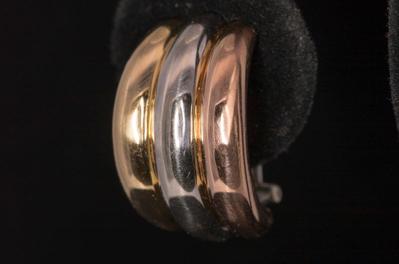 Fine Pair of Vintage 18ct 'Trinity' Three Colour Gold Earrings. Excellent Weight.