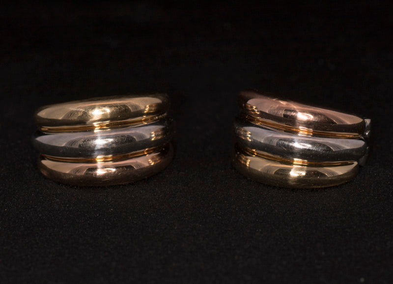 Fine Pair of Vintage 18ct 'Trinity' Three Colour Gold Earrings. Excellent Weight.