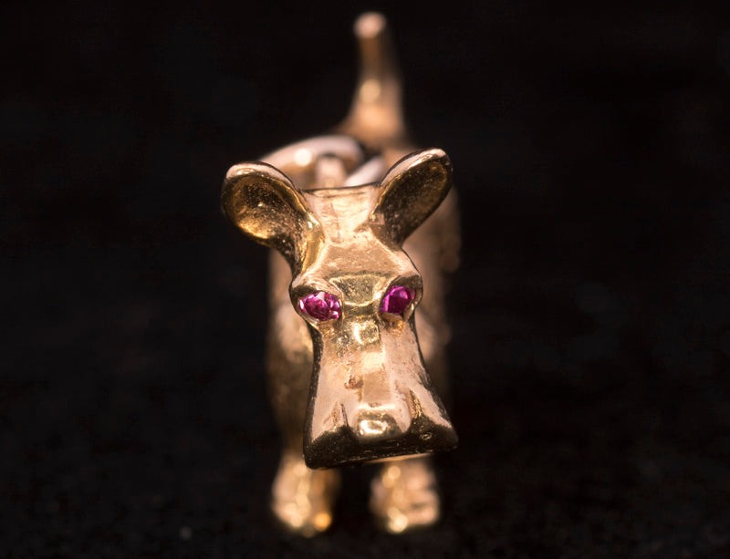 Vintage 9ct Gold Georg Jenson Ruby Eyes 'Scotty' Dog Charm. London 1972