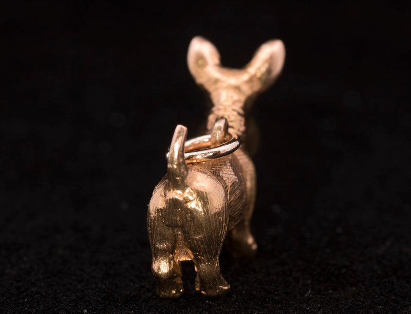 Vintage 9ct Gold Georg Jenson Ruby Eyes 'Scotty' Dog Charm. London 1972