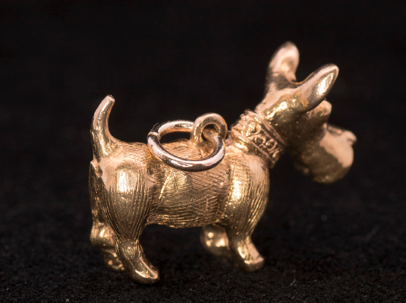 Vintage 9ct Gold Georg Jenson Ruby Eyes 'Scotty' Dog Charm. London 1972