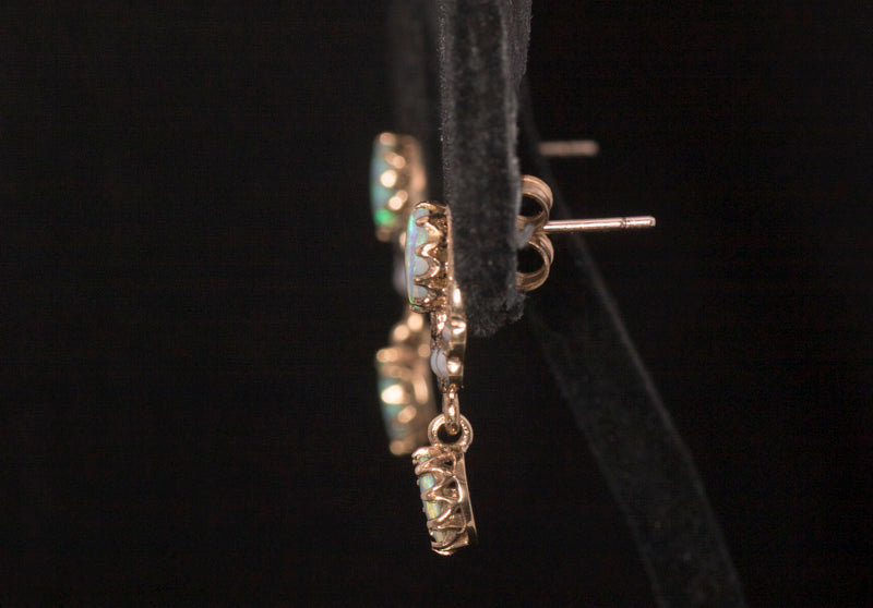 Vintage 9ct Gold Opal and Seed Pearl Drop Earrings.