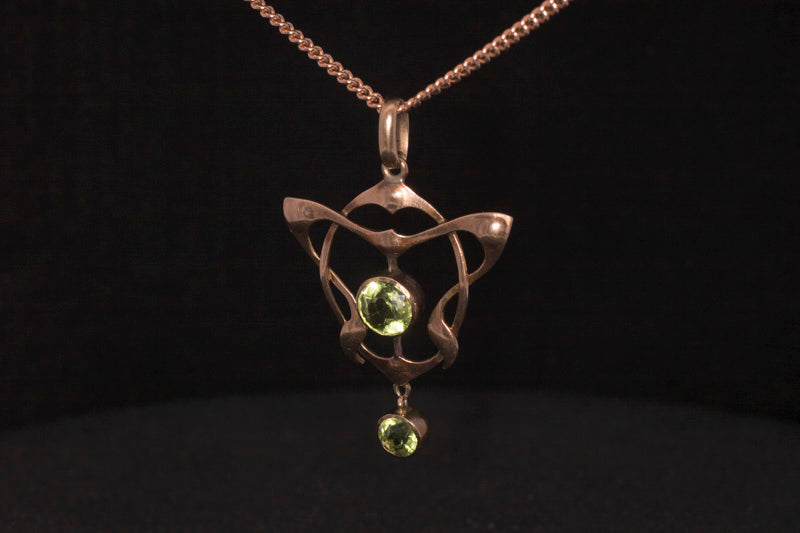 Antique 9ct Rose Gold Art Nouveau 'Arts and Crafts' Peridot Pendant. English Circa 1905