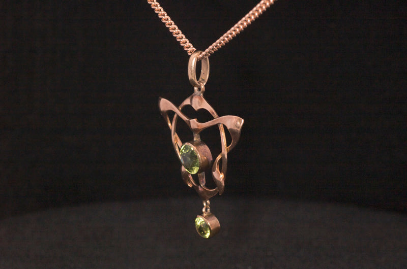 Antique 9ct Rose Gold Art Nouveau 'Arts and Crafts' Peridot Pendant. English Circa 1905