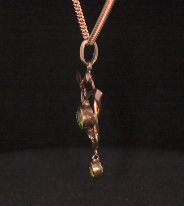 Antique 9ct Rose Gold Art Nouveau 'Arts and Crafts' Peridot Pendant. English Circa 1905