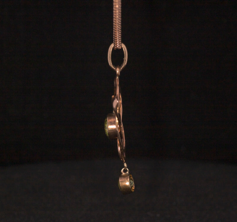 Antique 9ct Rose Gold Art Nouveau 'Arts and Crafts' Peridot Pendant. English Circa 1905