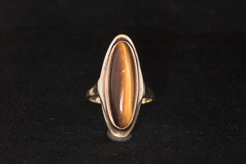 Vintage 1970's Retro Tigers Eye Dress Ring. 14ct Gold.