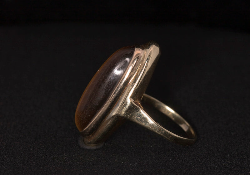 Vintage 1970's Retro Tigers Eye Dress Ring. 14ct Gold.