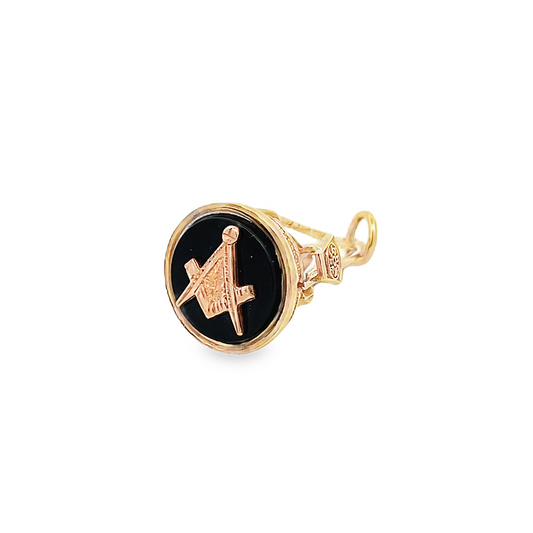 Vintage Onyx 9ct Gold Masonic Symbols Watch Fob