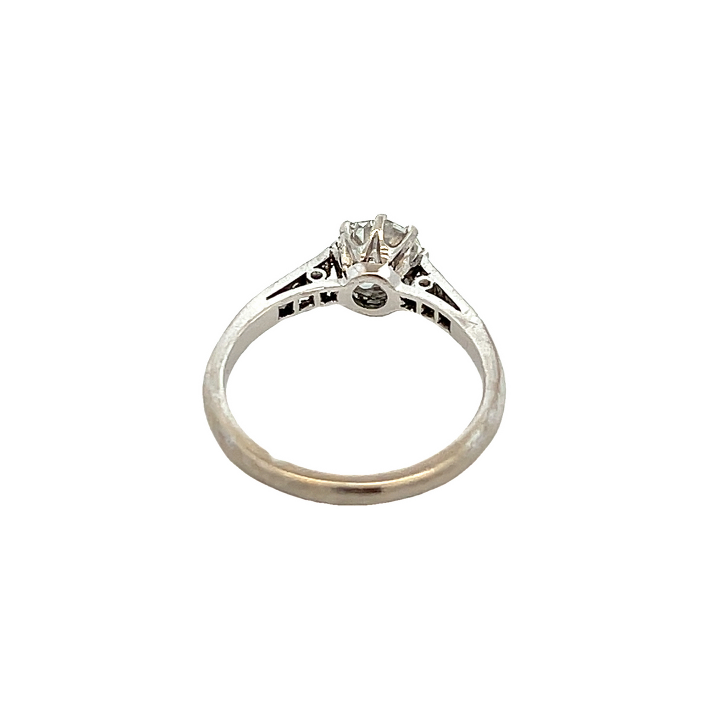 Antique Edwardian Solitaire Old European Cut Diamond Platinum & 18ct White Gold Ring with Diamond Shoulders
