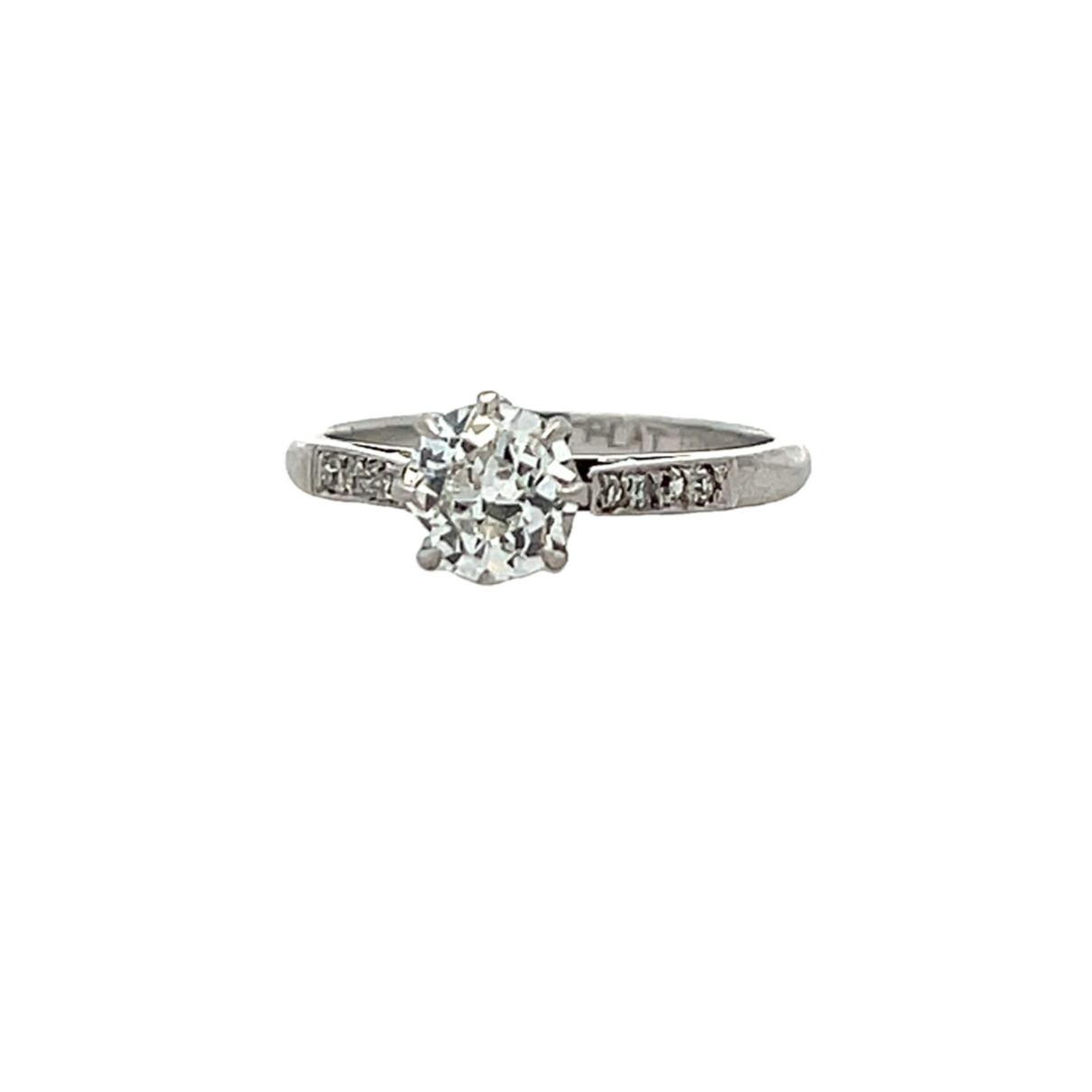 Antique Edwardian Solitaire Old European Cut Diamond Platinum & 18ct White Gold Ring with Diamond Shoulders