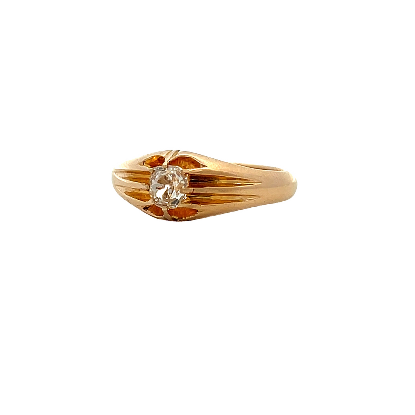 Antique Edwardian Solitaire Old Mine Cut 0.50ct Diamond 18ct Gold Gypsy Ring