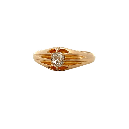 Antique Edwardian Solitaire Old Mine Cut 0.50ct Diamond 18ct Gold Gypsy Ring