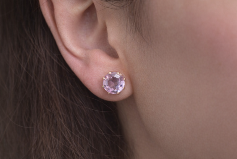 Vintage Round Amethyst 9ct Gold Stud Earrings. Good Size. Almost 10mm