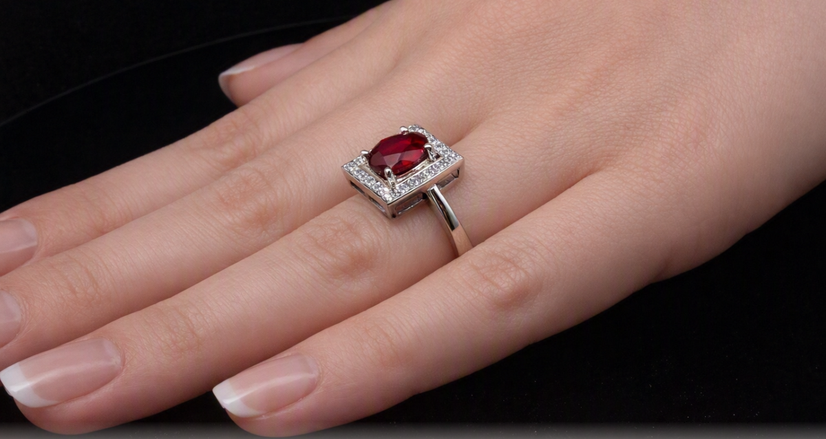 18ct Gold Ruby and Diamond Tablet Ring. Princess Cut Diamonds. Superb Quality. Pre-Loved.