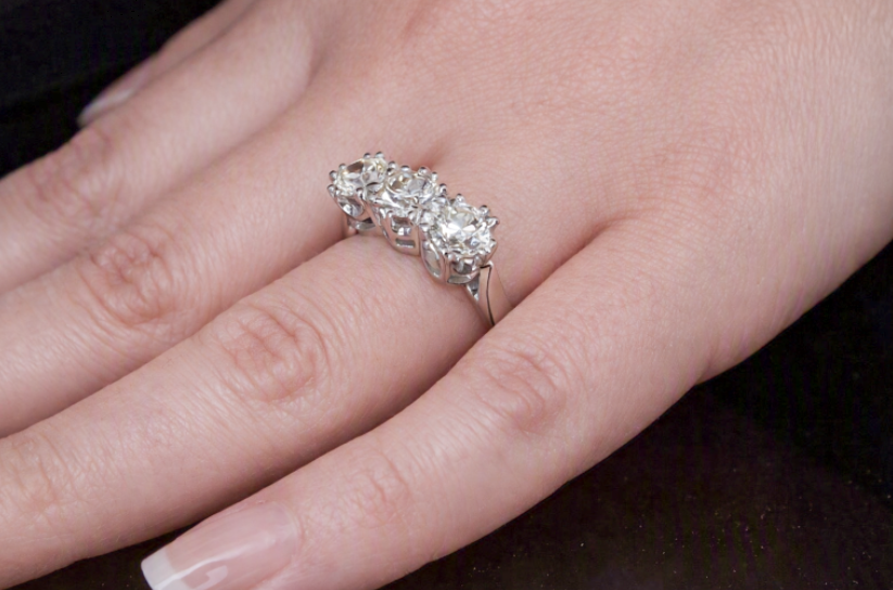 Pre-Loved 2 Carat Platinum and Natural Diamond 3 Stone / Trilogy Ring. Fantastic Value.