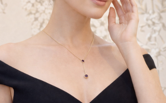 9ct Gold Amethyst Lavalier Drop Pendant. English Circa 1910 - 1920. Negligee Necklace.