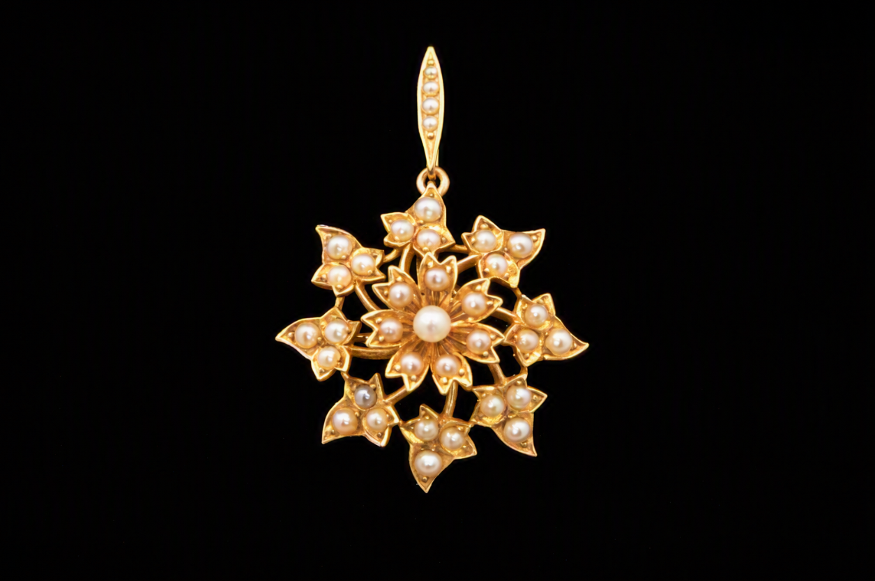 Antique Victorian 15ct Gold Natural Split Pearl Pendant Brooch Cum Pendant C.1890