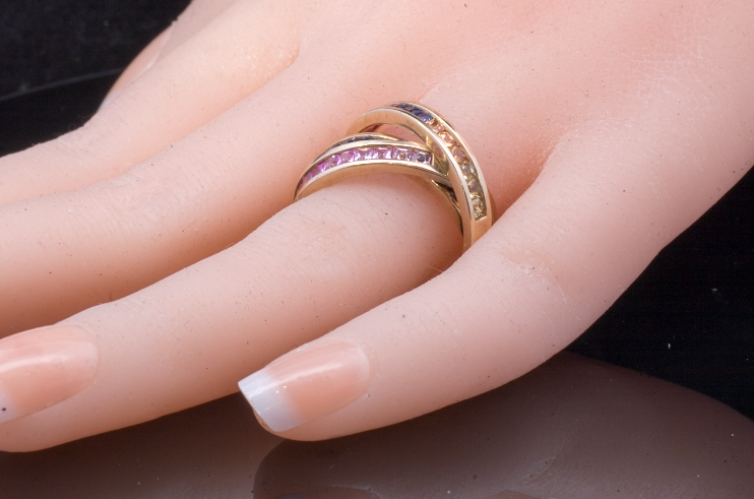 Pre-Loved Gold and Sapphire 'Russian' Ring. Multi Coloured Sapphires. Very Unusual.