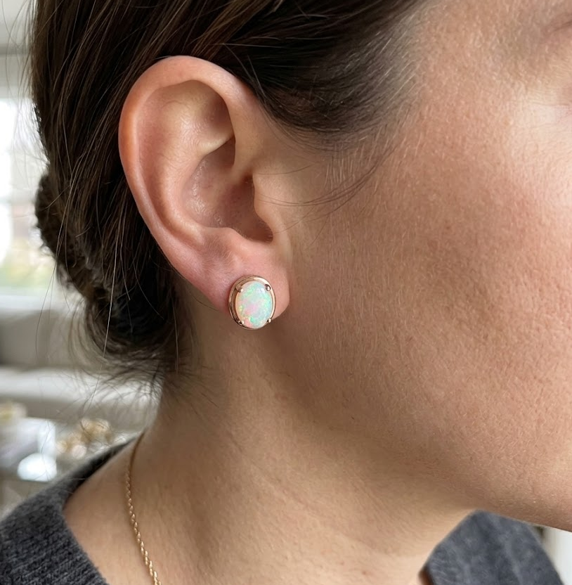 Pre-Loved 14k Gold Natural Opal Earrings. Excellent Colours.