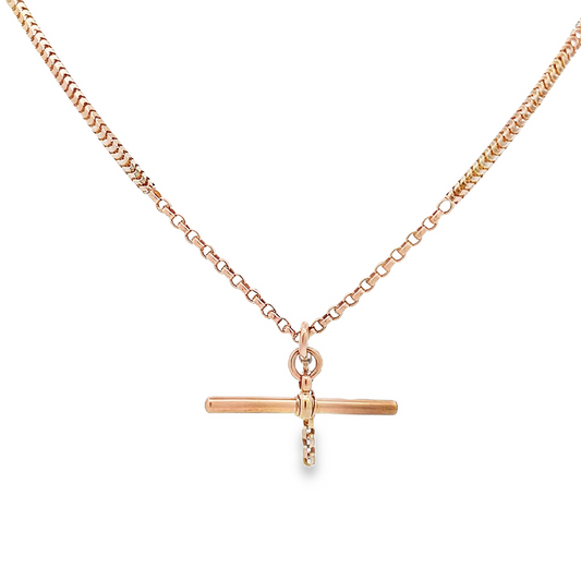 Antique Victorian 9ct Rose Gold Ornate Belcher and Snake-Link Albert Watch Chain with T-Bar