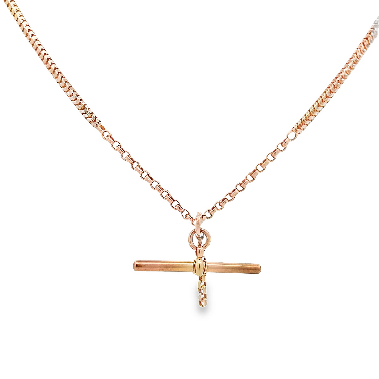 Antique Victorian 9ct Rose Gold Ornate Belcher and Snake-Link Albert Watch Chain with T-Bar