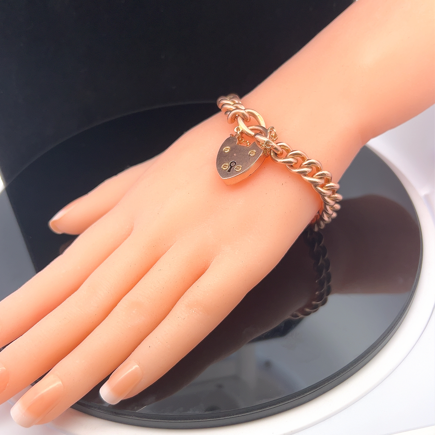 Antique Edwardian 9ct Rose Gold Curb Bracelet with Original Padlock