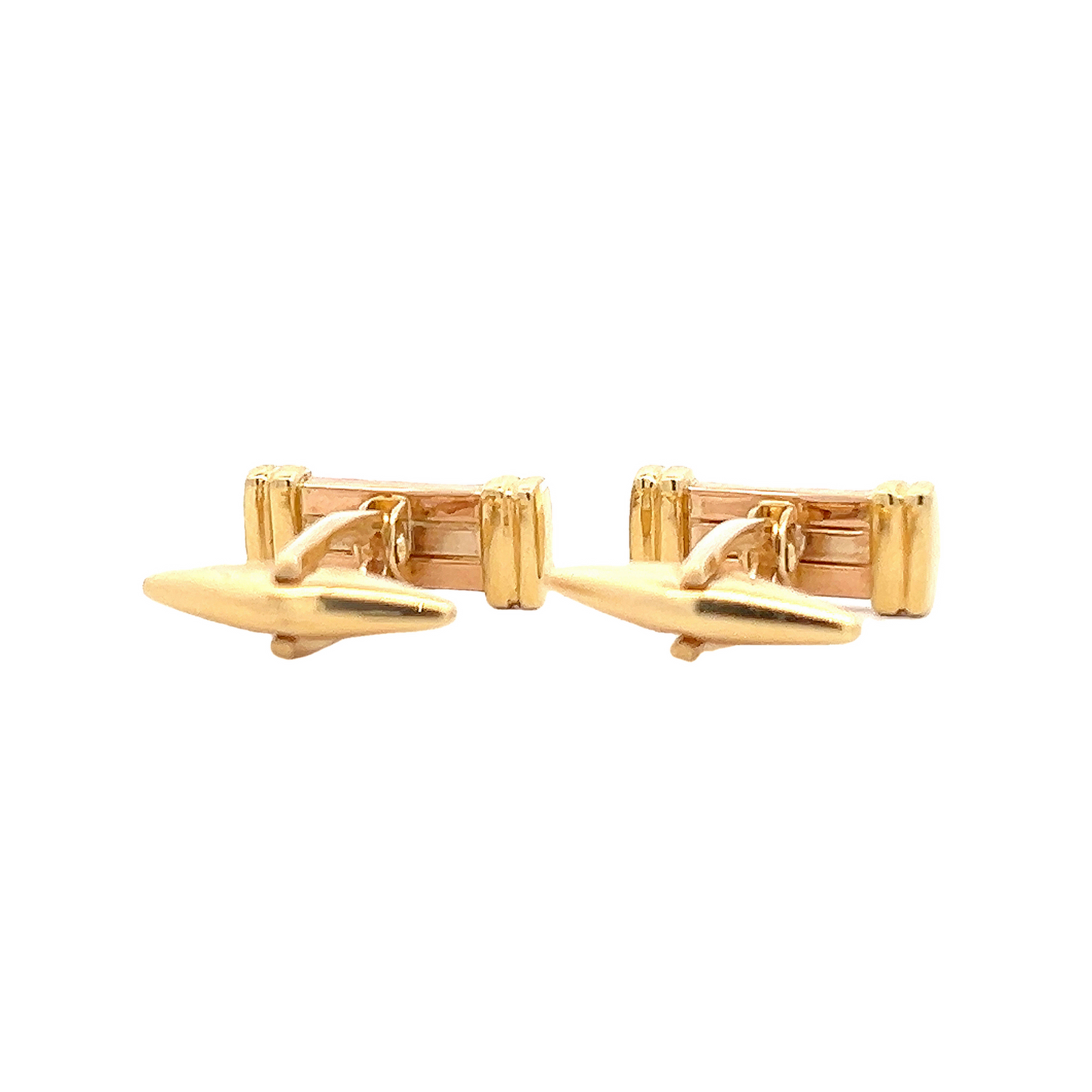 Vintage 18ct Gold Tri-Colour Rectangular 'Ribbed' Baton Cufflinks