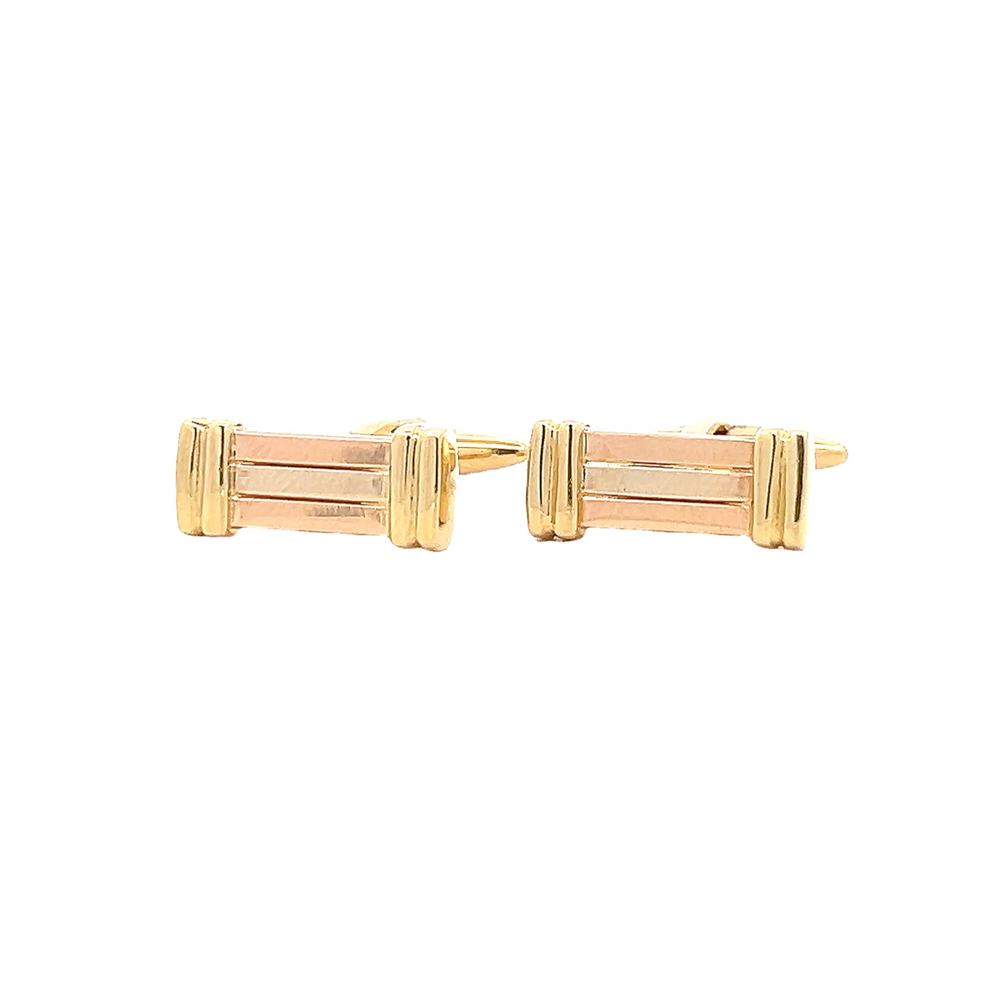 Vintage 18ct Gold Tri-Colour Rectangular 'Ribbed' Baton Cufflinks