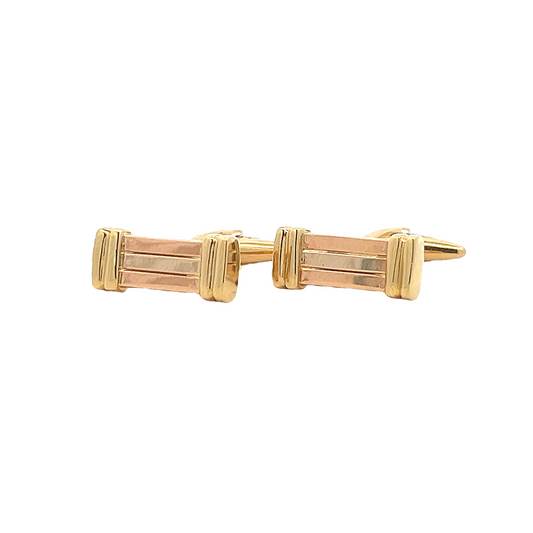 Vintage 18ct Gold Tri-Colour Rectangular 'Ribbed' Baton Cufflinks