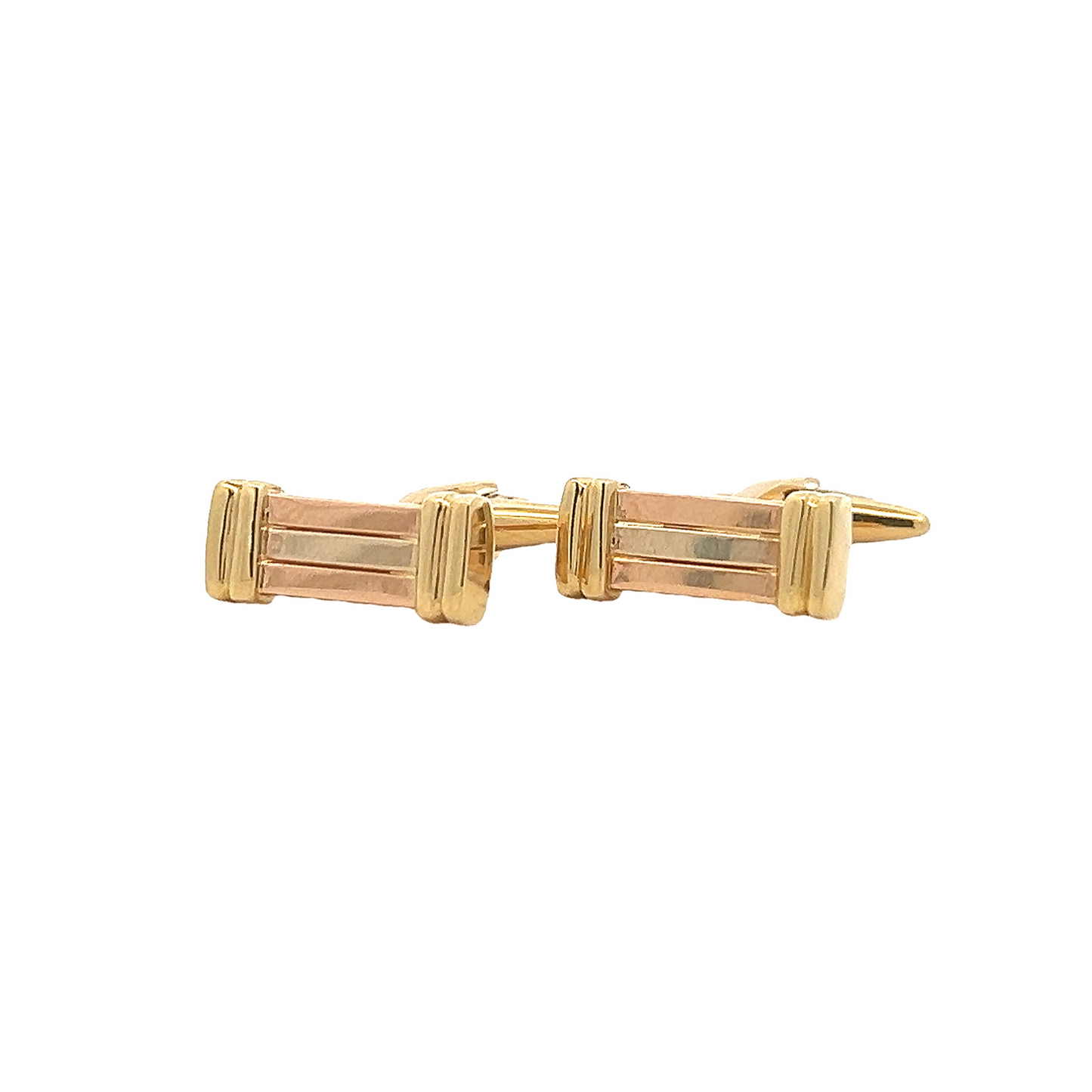 Vintage 18ct Gold Tri-Colour Rectangular 'Ribbed' Baton Cufflinks