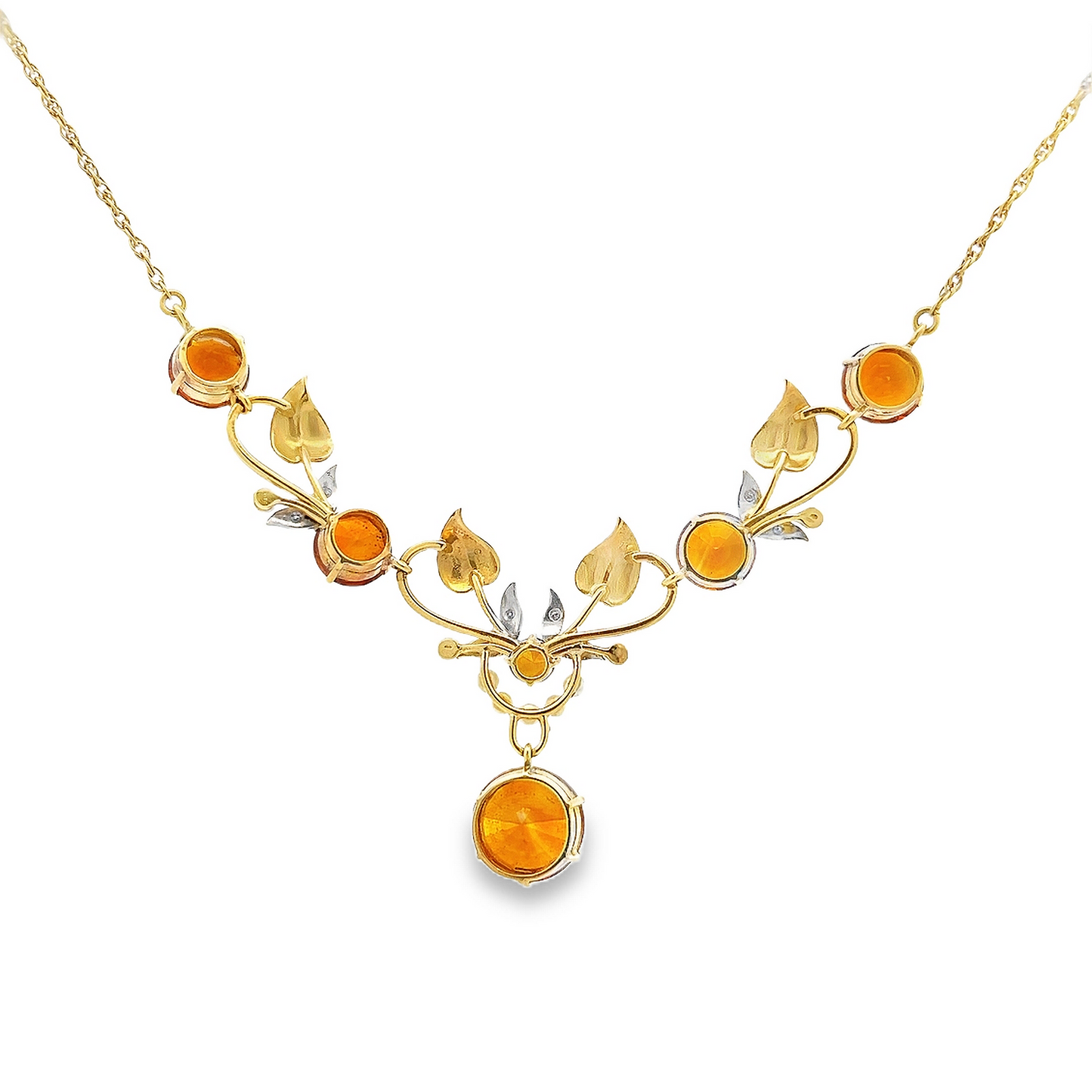 Vintage Madeira Citrine, Diamond and Pearl 18ct Gold Floral Necklace Manufactured by Cropp and Farr