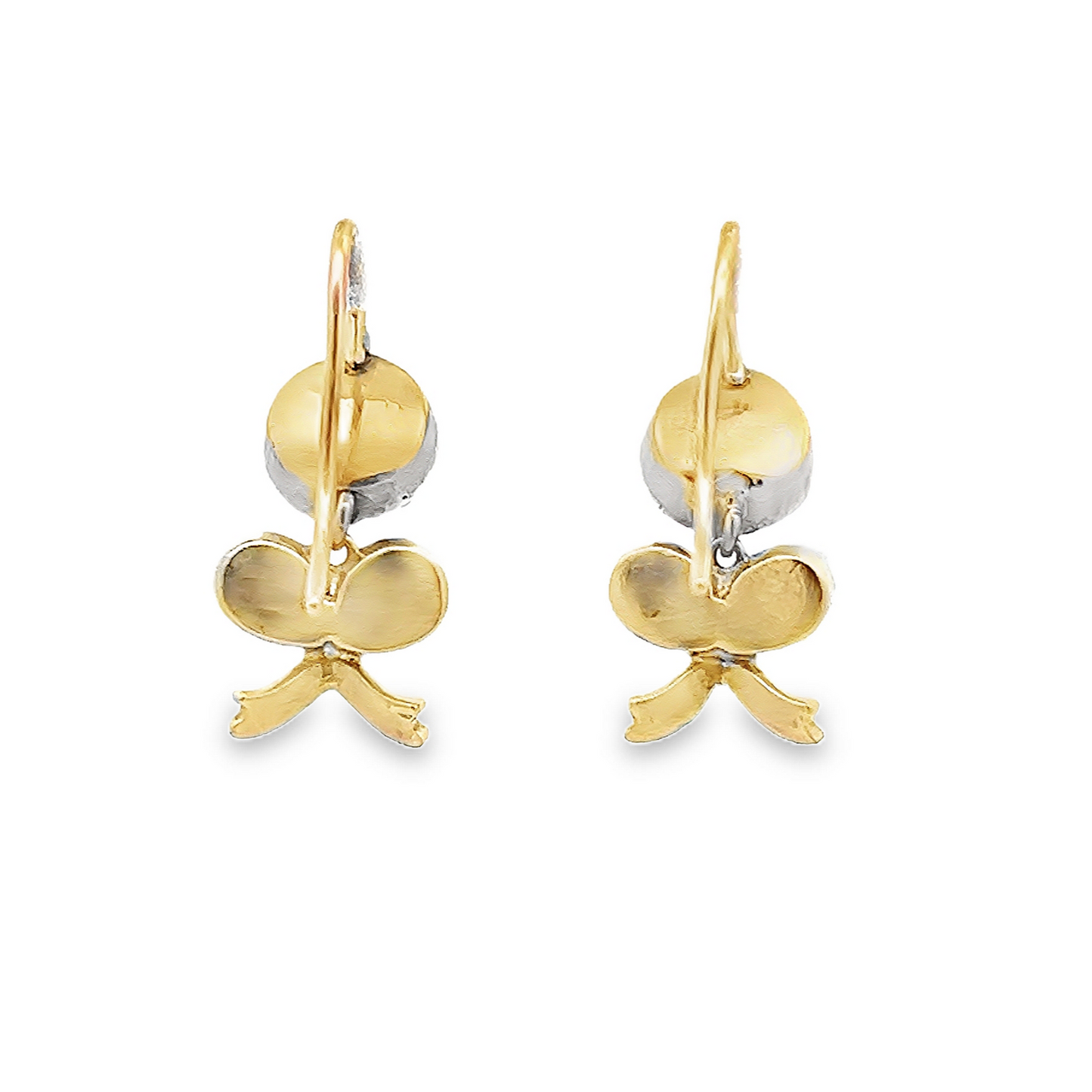 Antique Georgian Rose Cut Diamond Silver and Gold Floral Drop Earrings