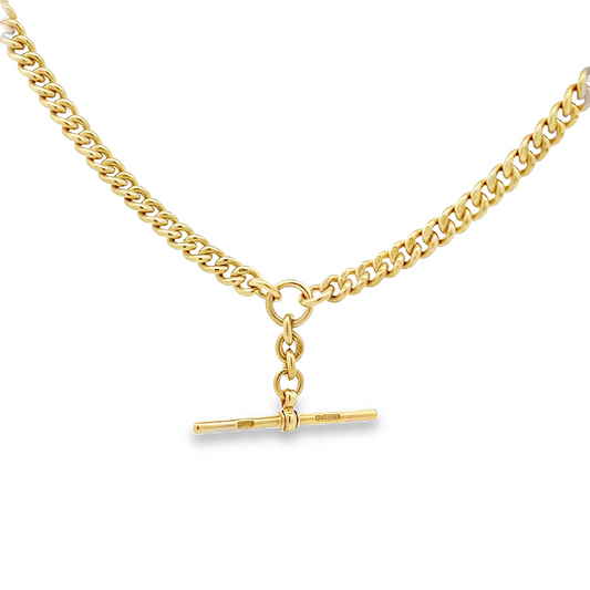 Antique 9ct Yellow Gold Curb Link Albert Watch Chain & T-Bar