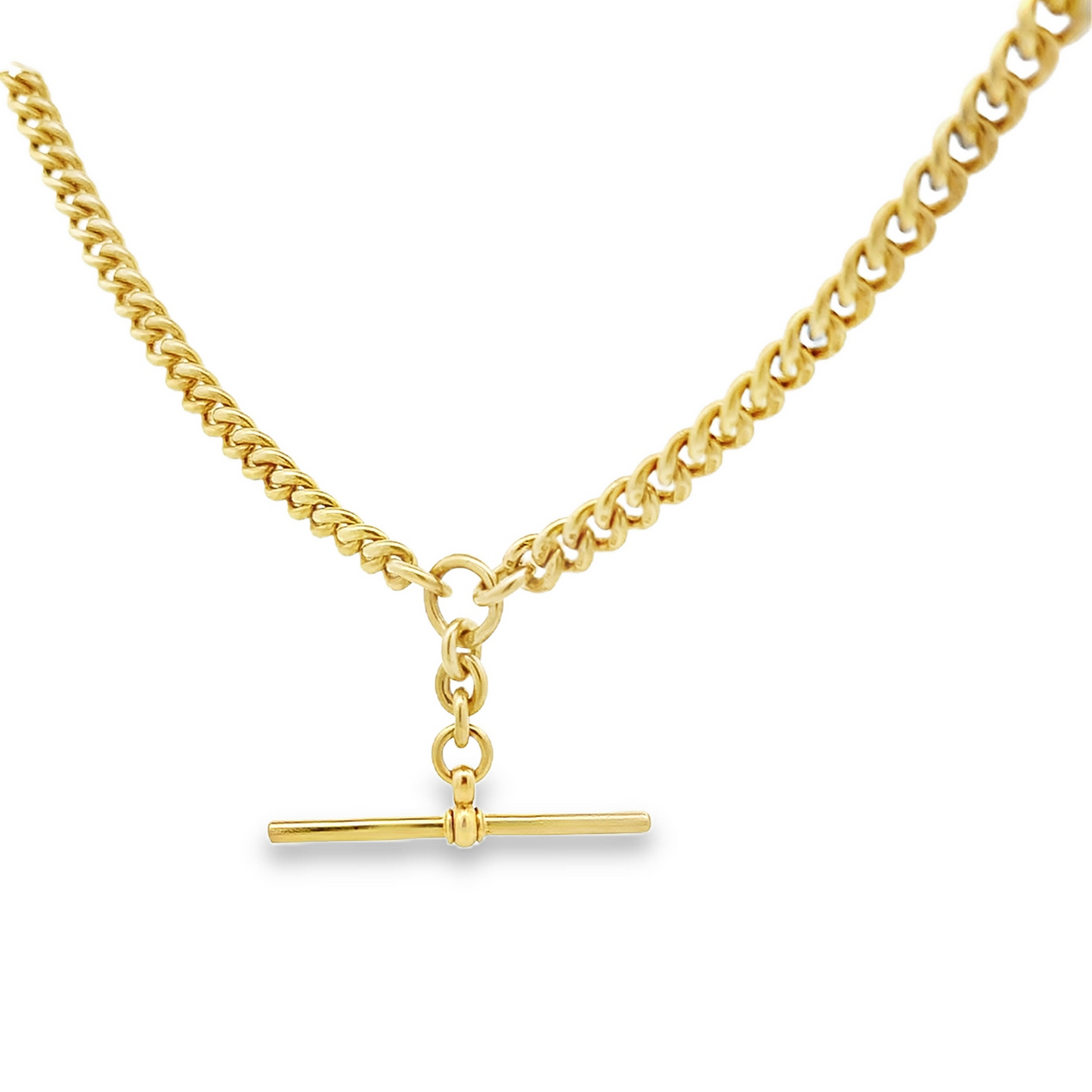 Antique 9ct Yellow Gold Curb Link Albert Watch Chain & T-Bar